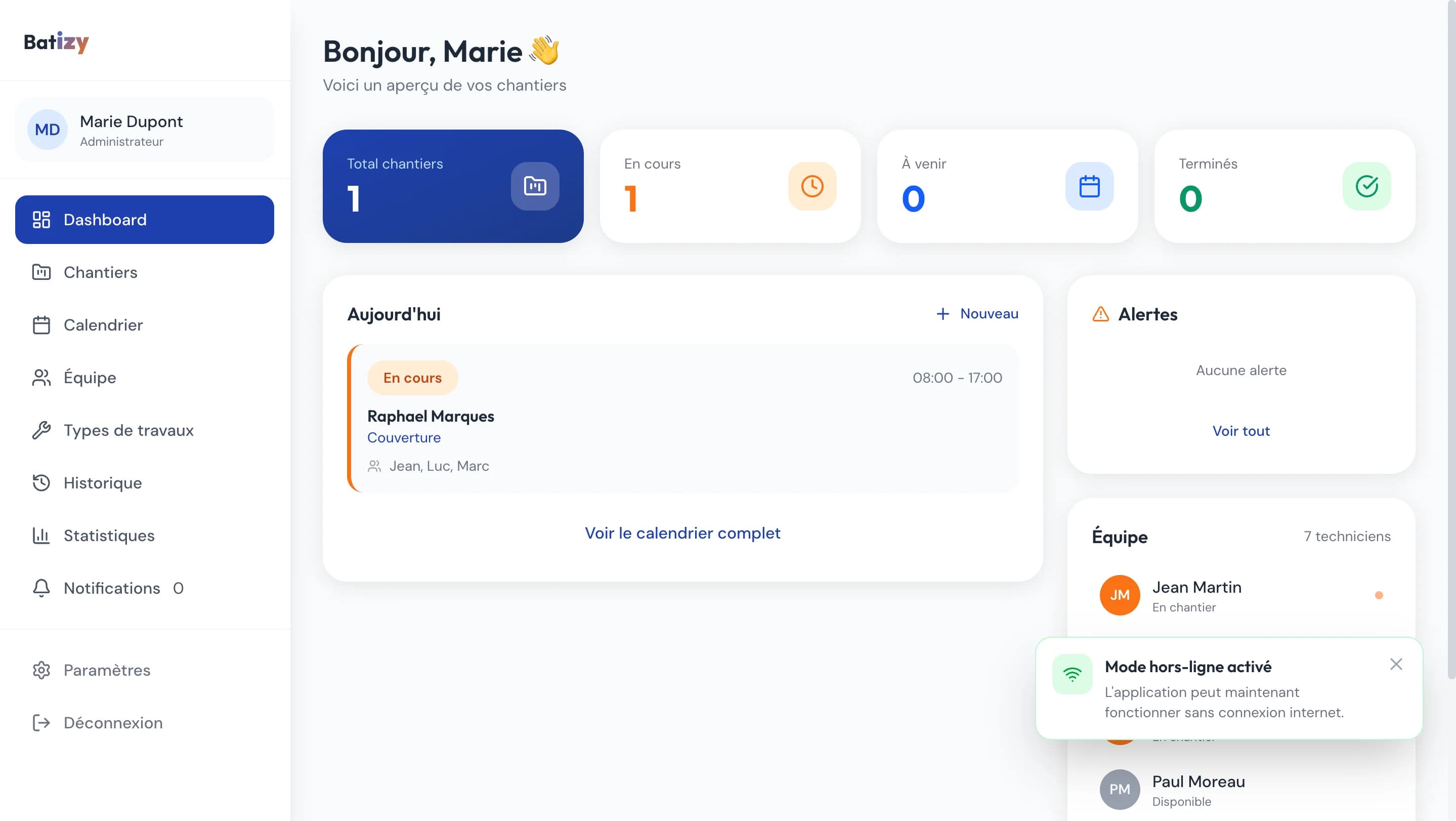 Batizy — Application de suivi de chantier sur mesure