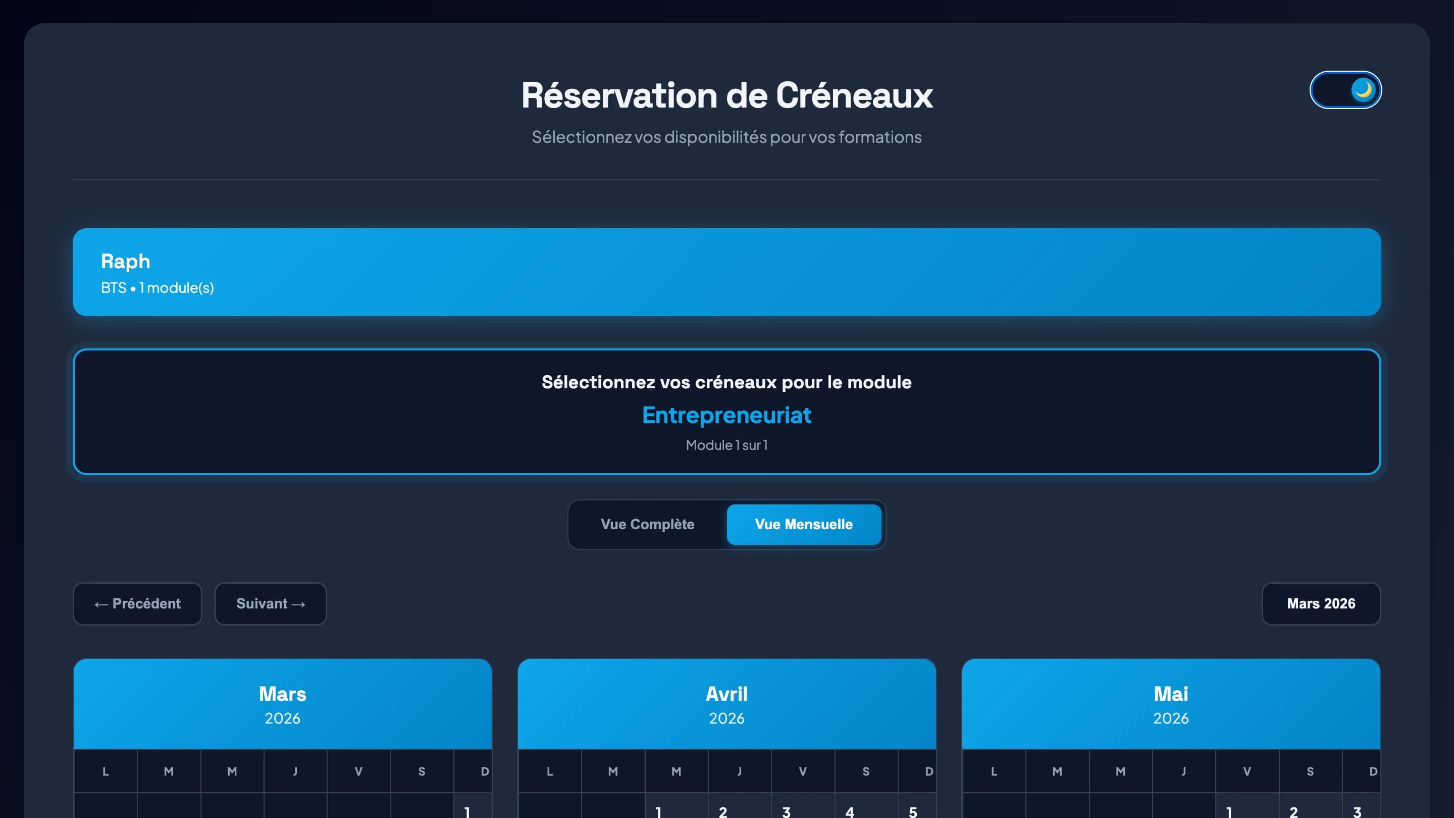 Application de planning pour formatrice indépendante